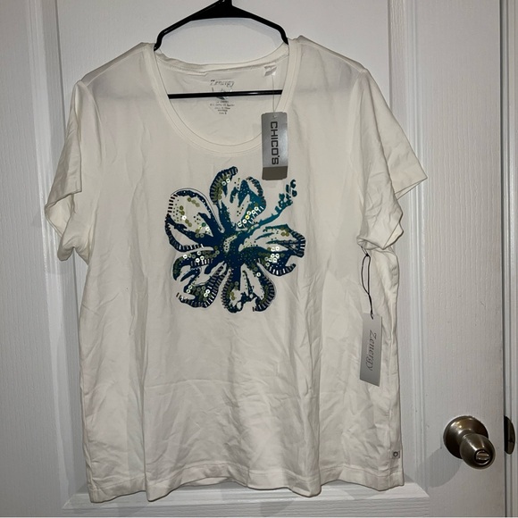 Zenergy Chico’s Express Optic White Embroidered Top - Picture 5 of 6